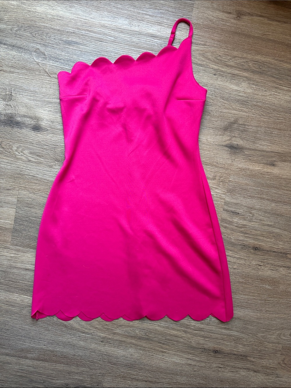 Xtraordinary Hot Pink One-Shoulder Scallop Mini Dress